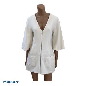 Alexis White V-Neck Wool Patch Pocket Mini Dress S